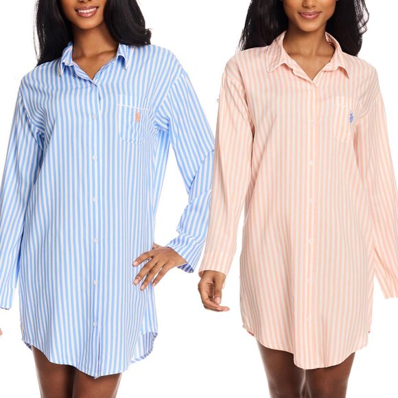 Classic Button Down Sleep Shirts 2-Pack Lightweight Comfortable Nightwear
